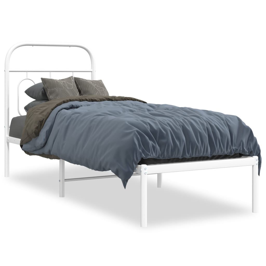 Metal Bed Frame without Mattress with Headboard White 75x190cm