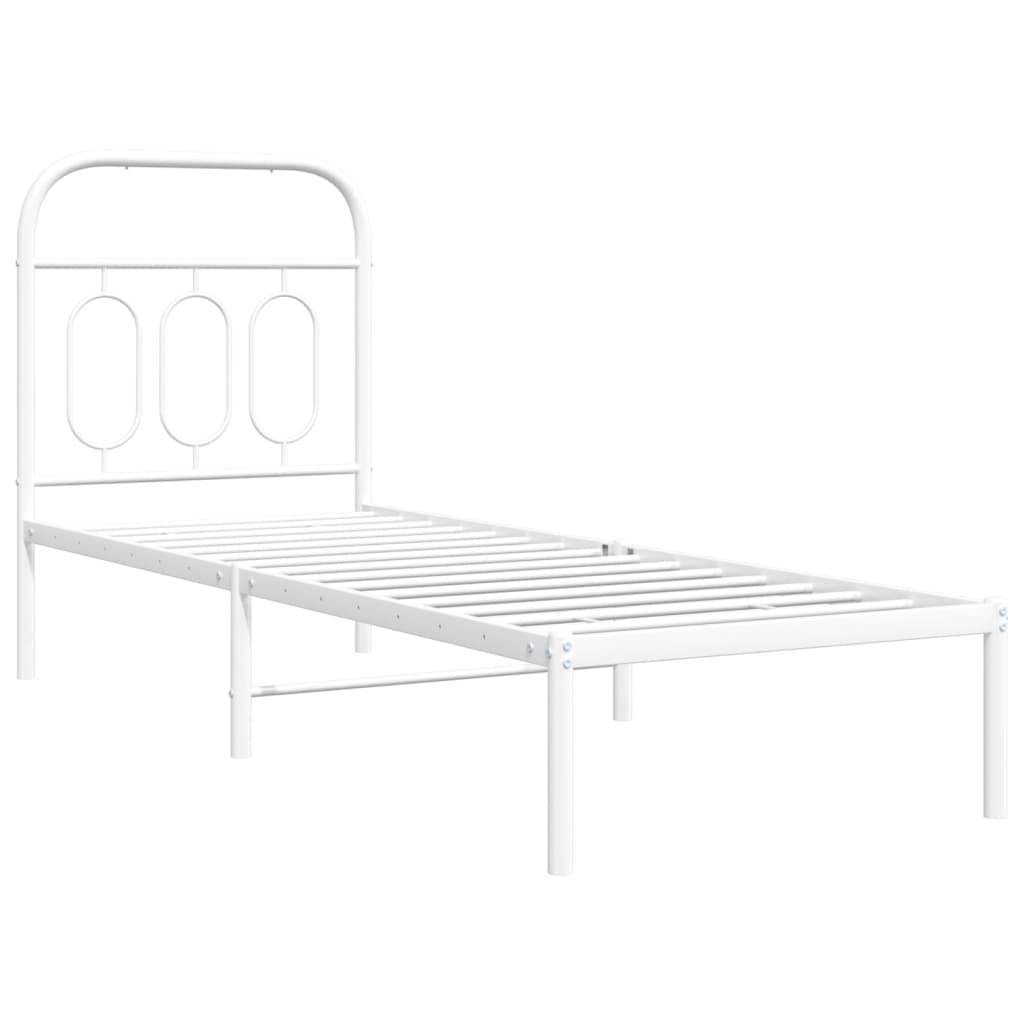 Metal Bed Frame without Mattress with Headboard White 75x190cm
