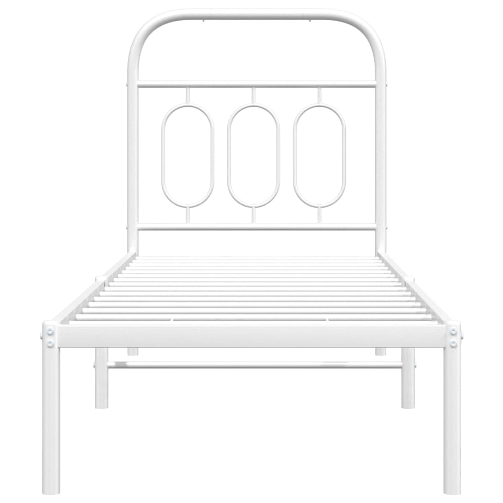 Metal Bed Frame without Mattress with Headboard White 75x190cm
