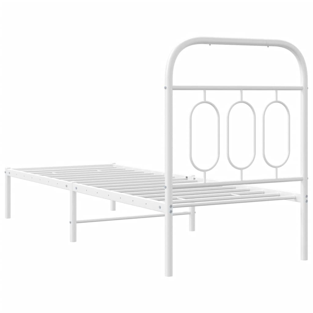 Metal Bed Frame without Mattress with Headboard White 75x190cm