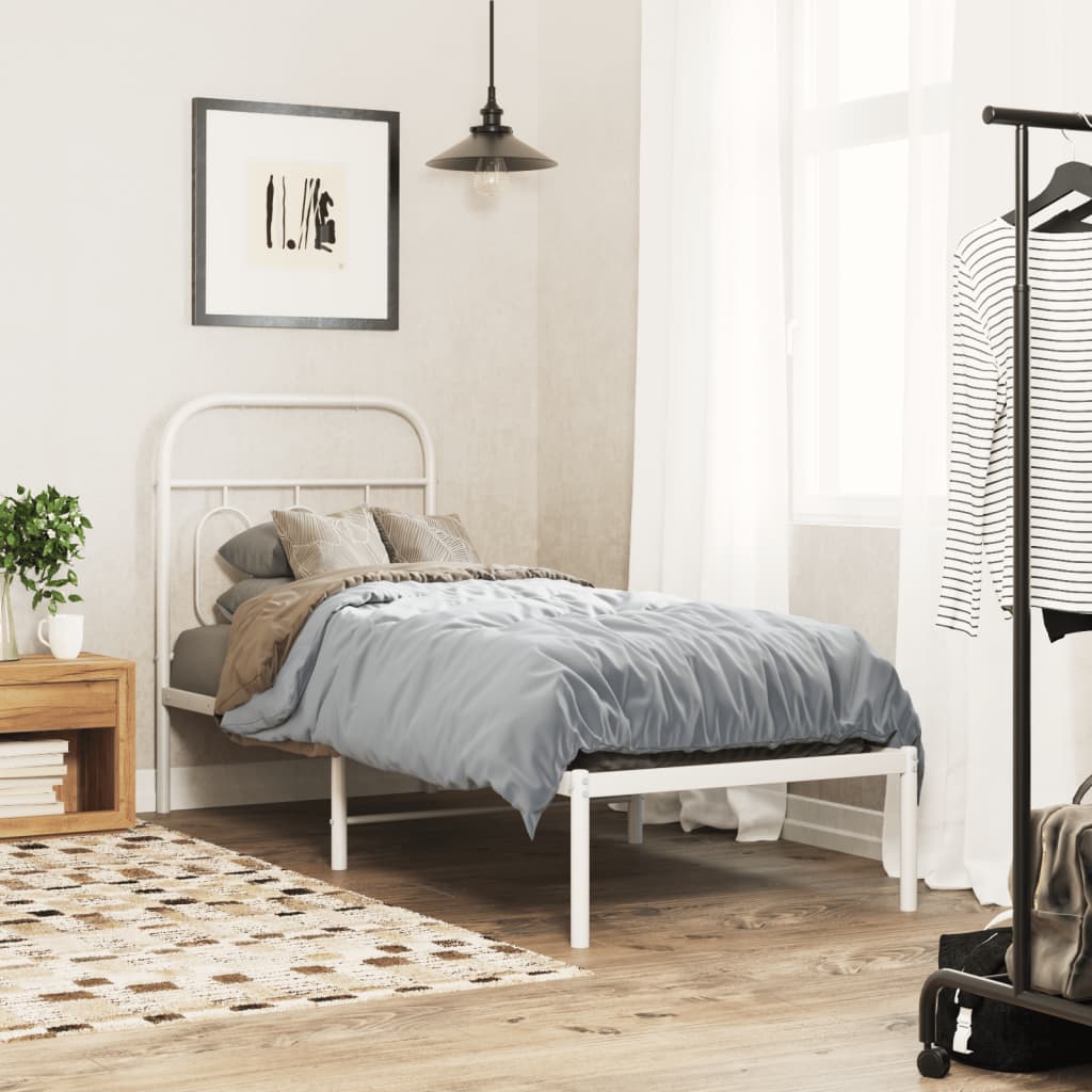 Metal Bed Frame without Mattress with Headboard White 75x190cm