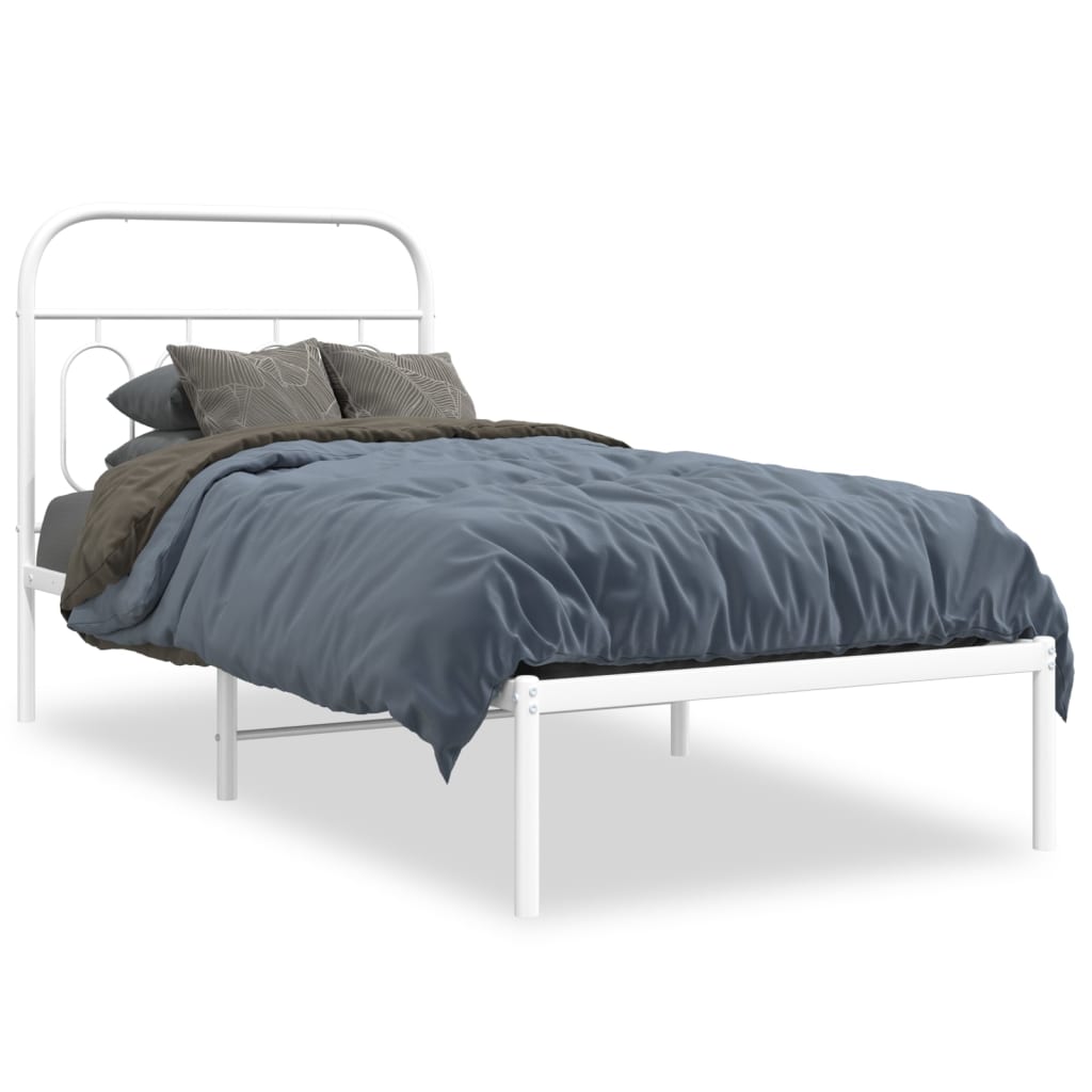 Metal Bed Frame without Mattress with Headboard White 90x190cm