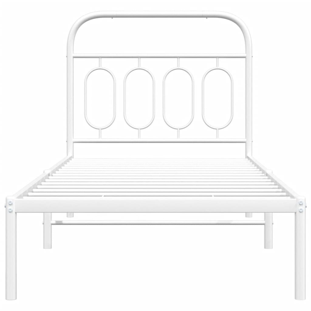 Metal Bed Frame without Mattress with Headboard White 90x190cm