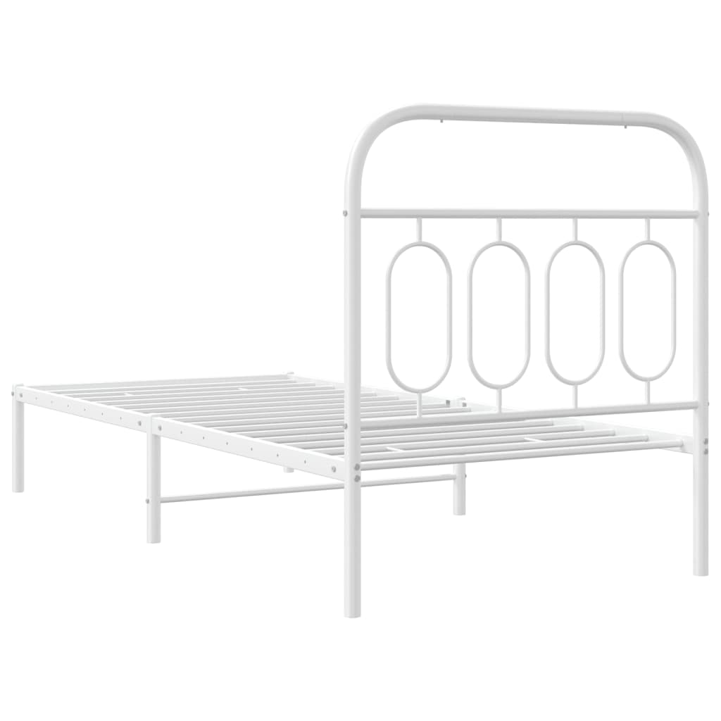 Metal Bed Frame without Mattress with Headboard White 90x190cm
