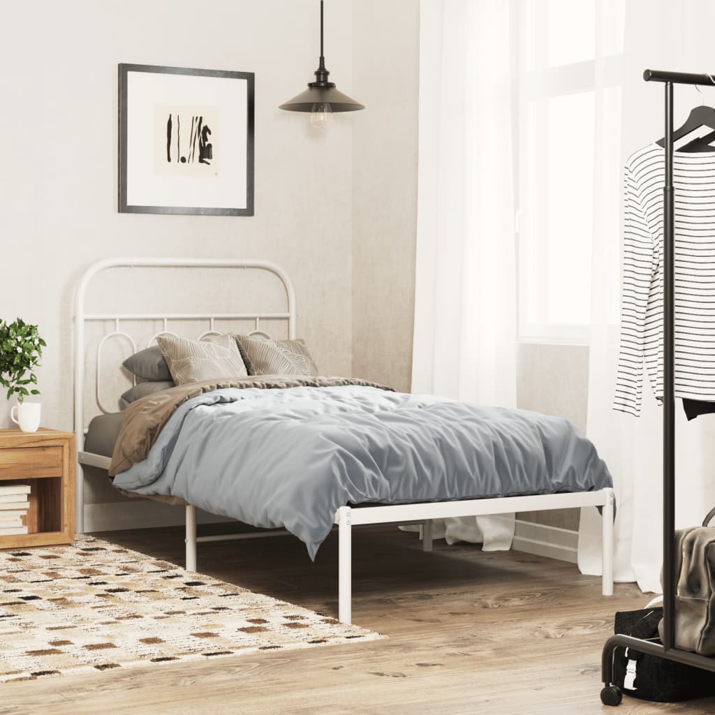 Metal Bed Frame without Mattress with Headboard White 90x190cm