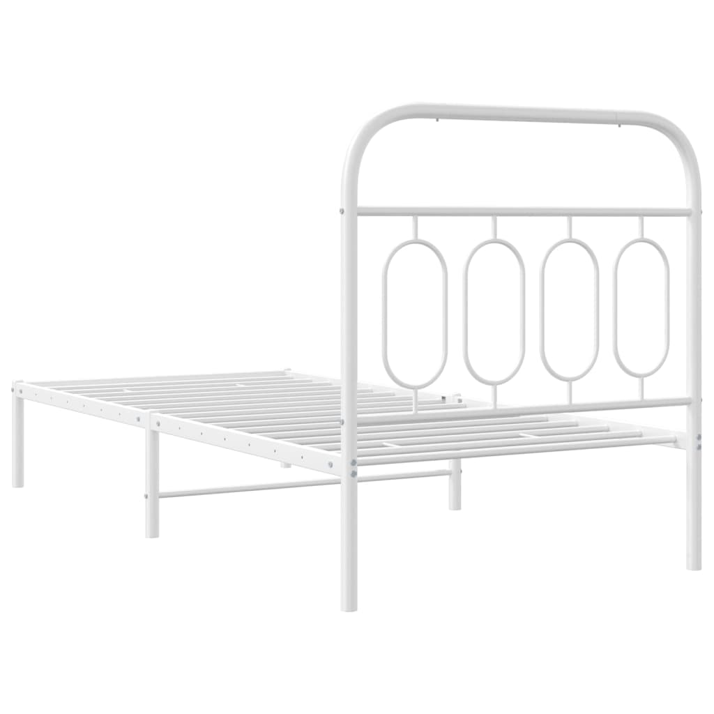 Metal Bed Frame without Mattress with Headboard White 90x200cm