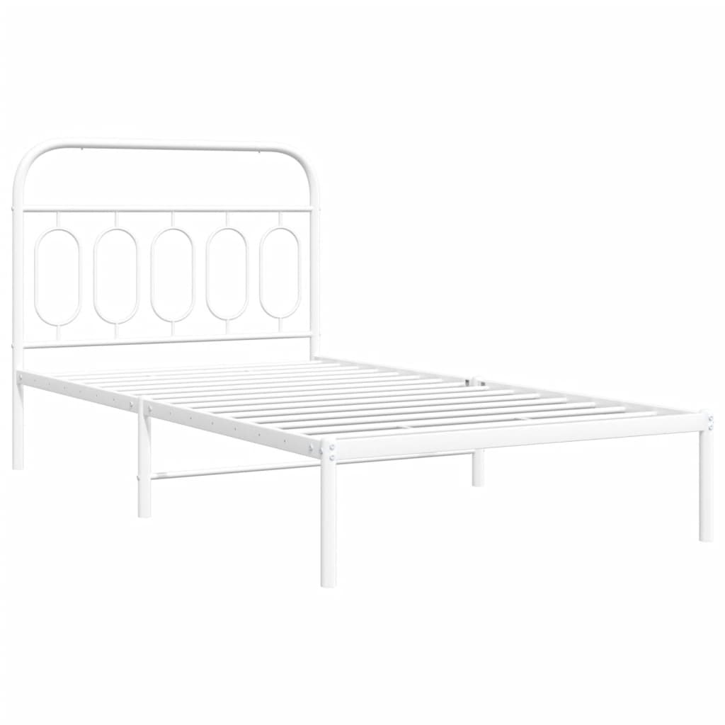 Metal Bed Frame without Mattress with Headboard White 100x190cm