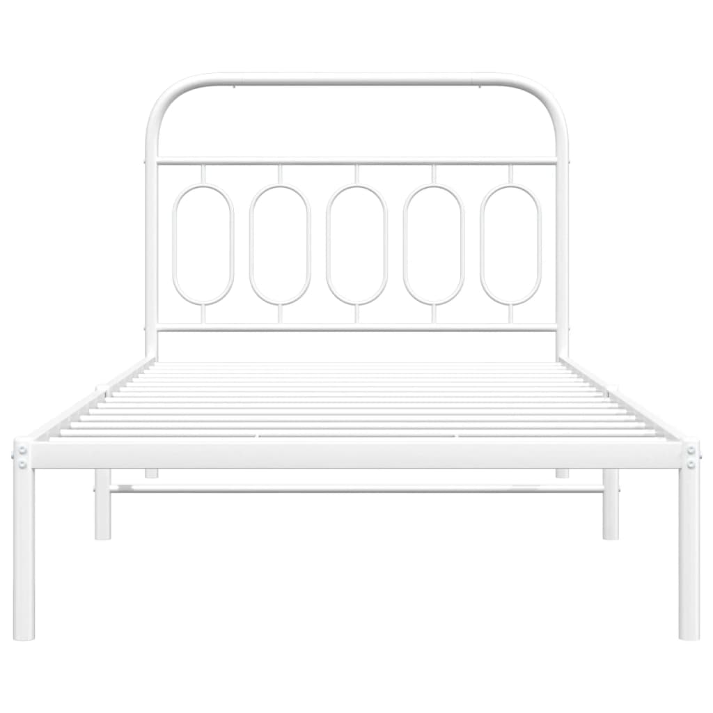 Metal Bed Frame without Mattress with Headboard White 100x190cm