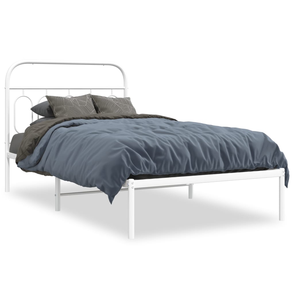 Metal Bed Frame without Mattress with Headboard White 100x200cm