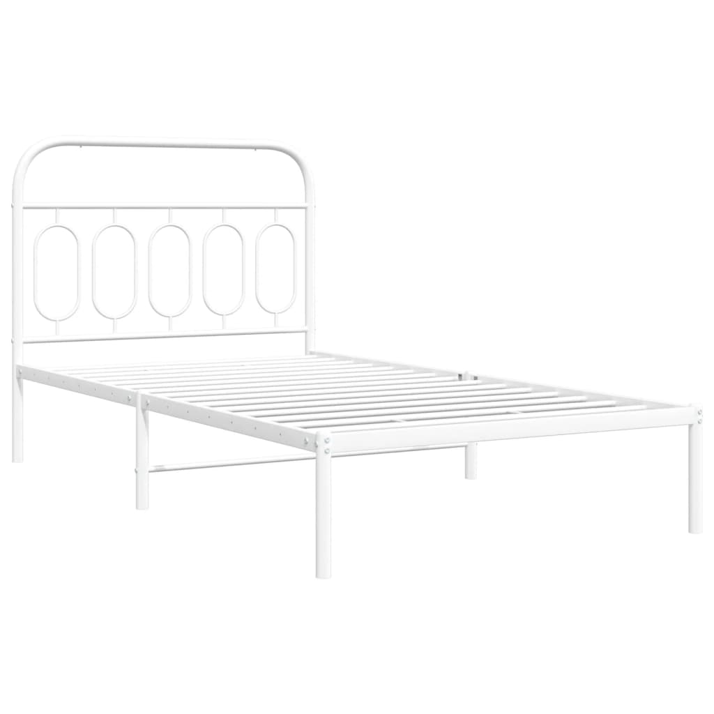 Metal Bed Frame without Mattress with Headboard White 100x200cm