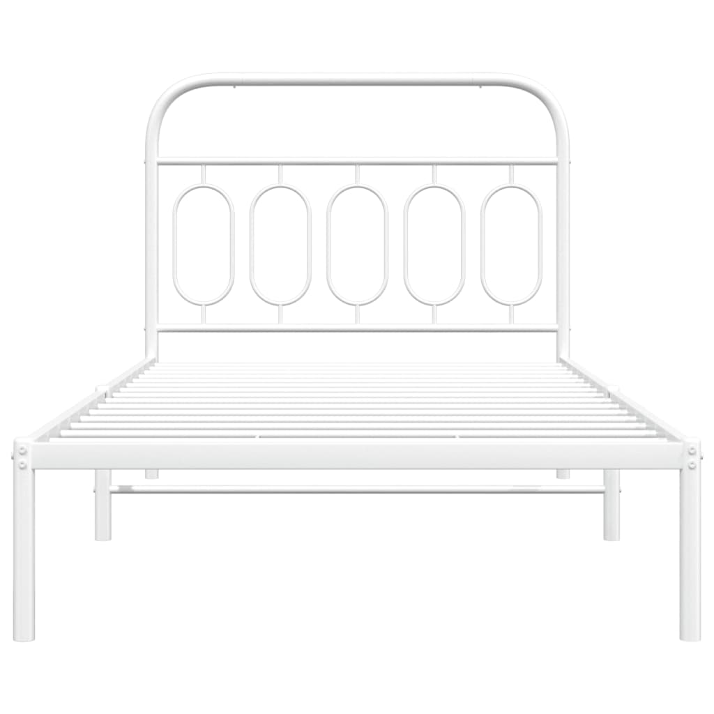 Metal Bed Frame without Mattress with Headboard White 100x200cm