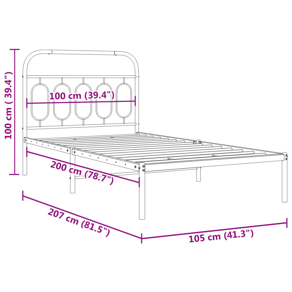 Metal Bed Frame without Mattress with Headboard White 100x200cm