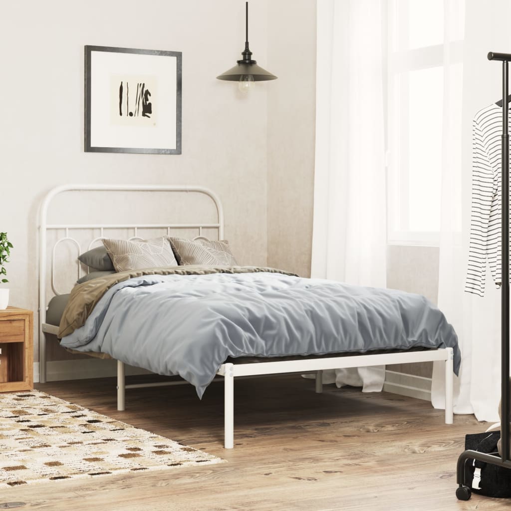 Metal Bed Frame without Mattress with Headboard White 100x200cm