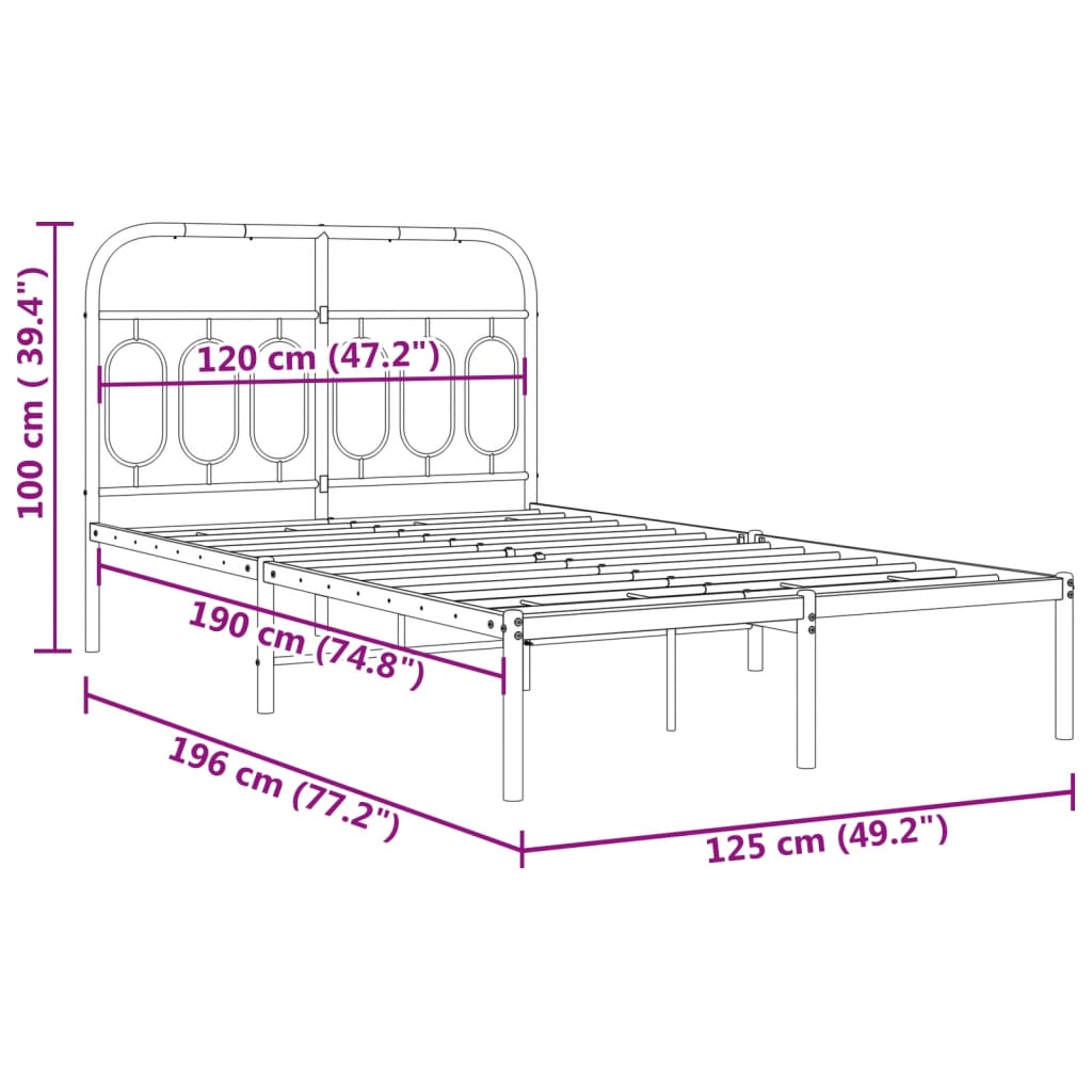 Metal Bed Frame without Mattress with Headboard White 120x190cm