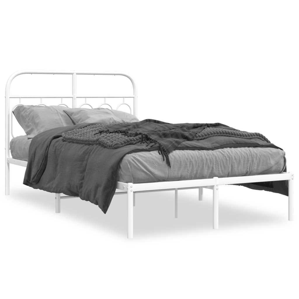 Metal Bed Frame without Mattress with Headboard White 120x200cm