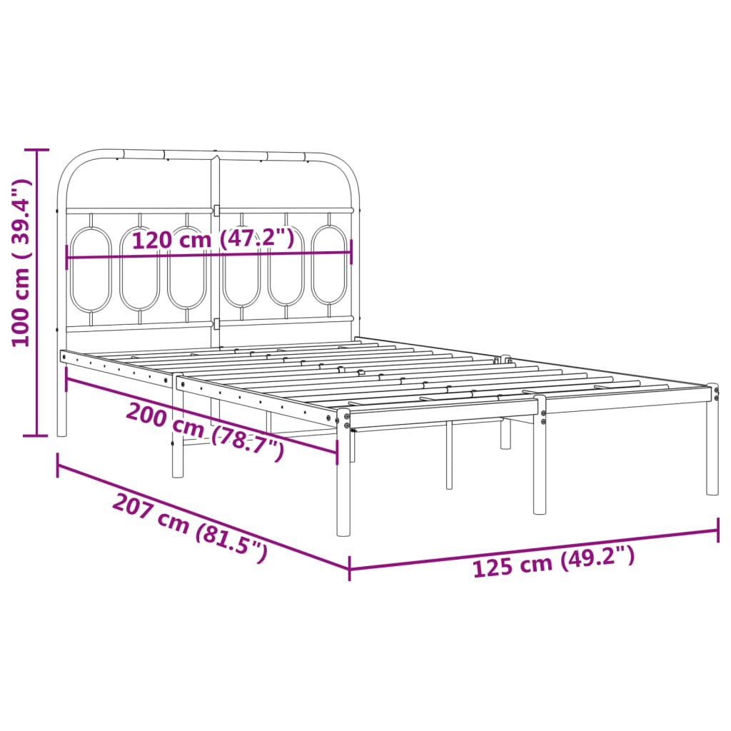 Metal Bed Frame without Mattress with Headboard White 120x200cm