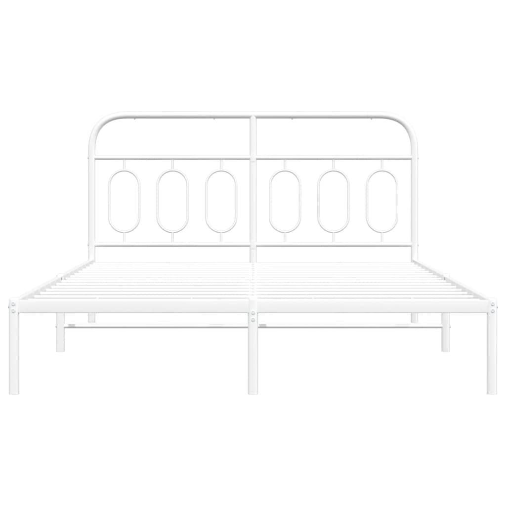 Metal Bed Frame without Mattress with Headboard White 135x190cm