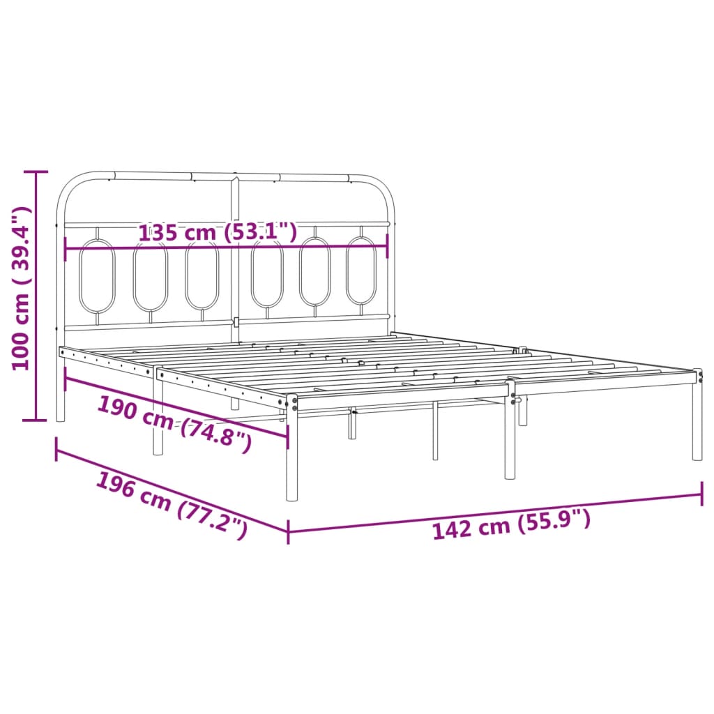 Metal Bed Frame without Mattress with Headboard White 135x190cm
