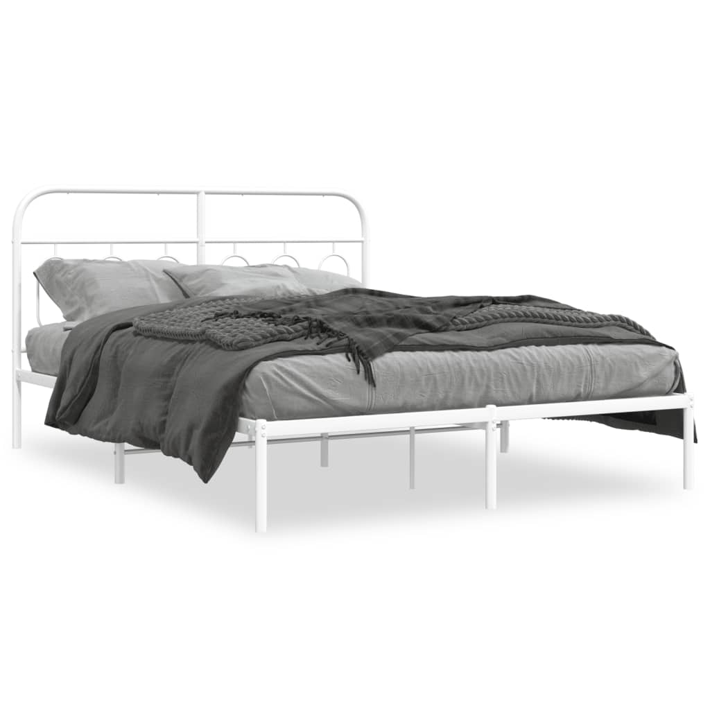 Metal Bed Frame without Mattress with Headboard White 140x190cm