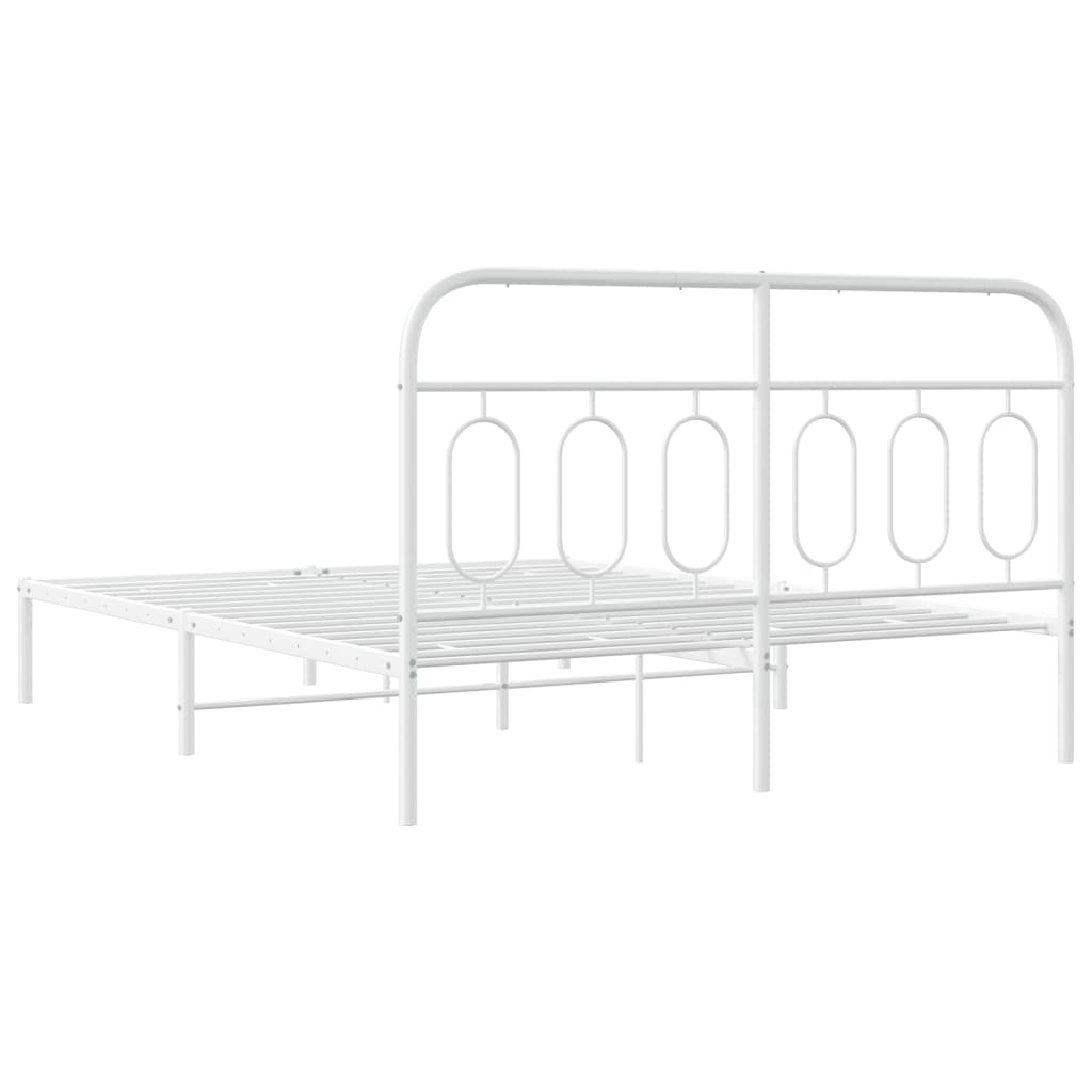 Metal Bed Frame without Mattress with Headboard White 140x190cm
