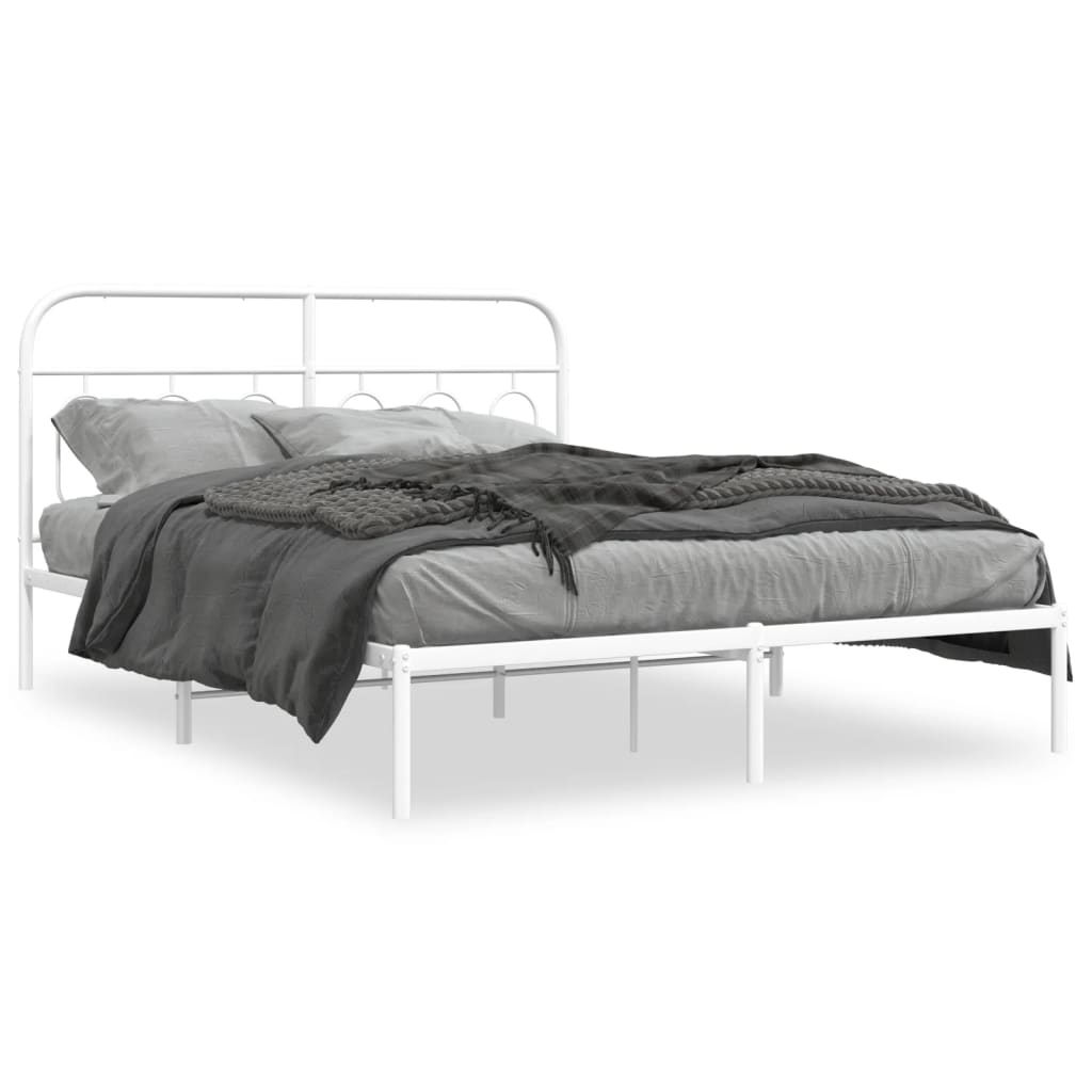 Metal Bed Frame without Mattress with Headboard White 140x200cm