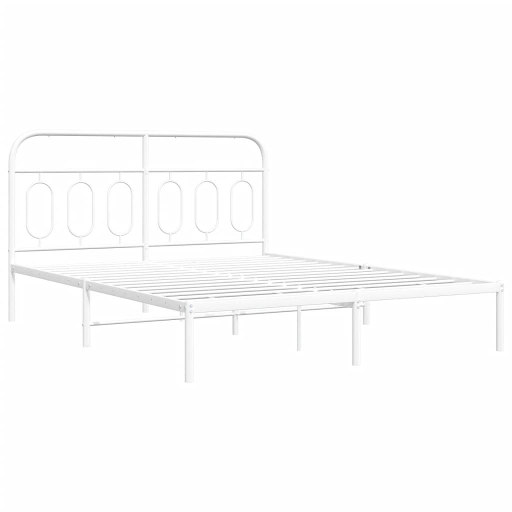 Metal Bed Frame without Mattress with Headboard White 140x200cm