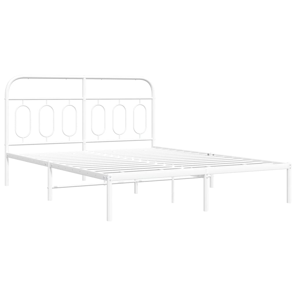 Metal Bed Frame without Mattress with Headboard White 150x200cm