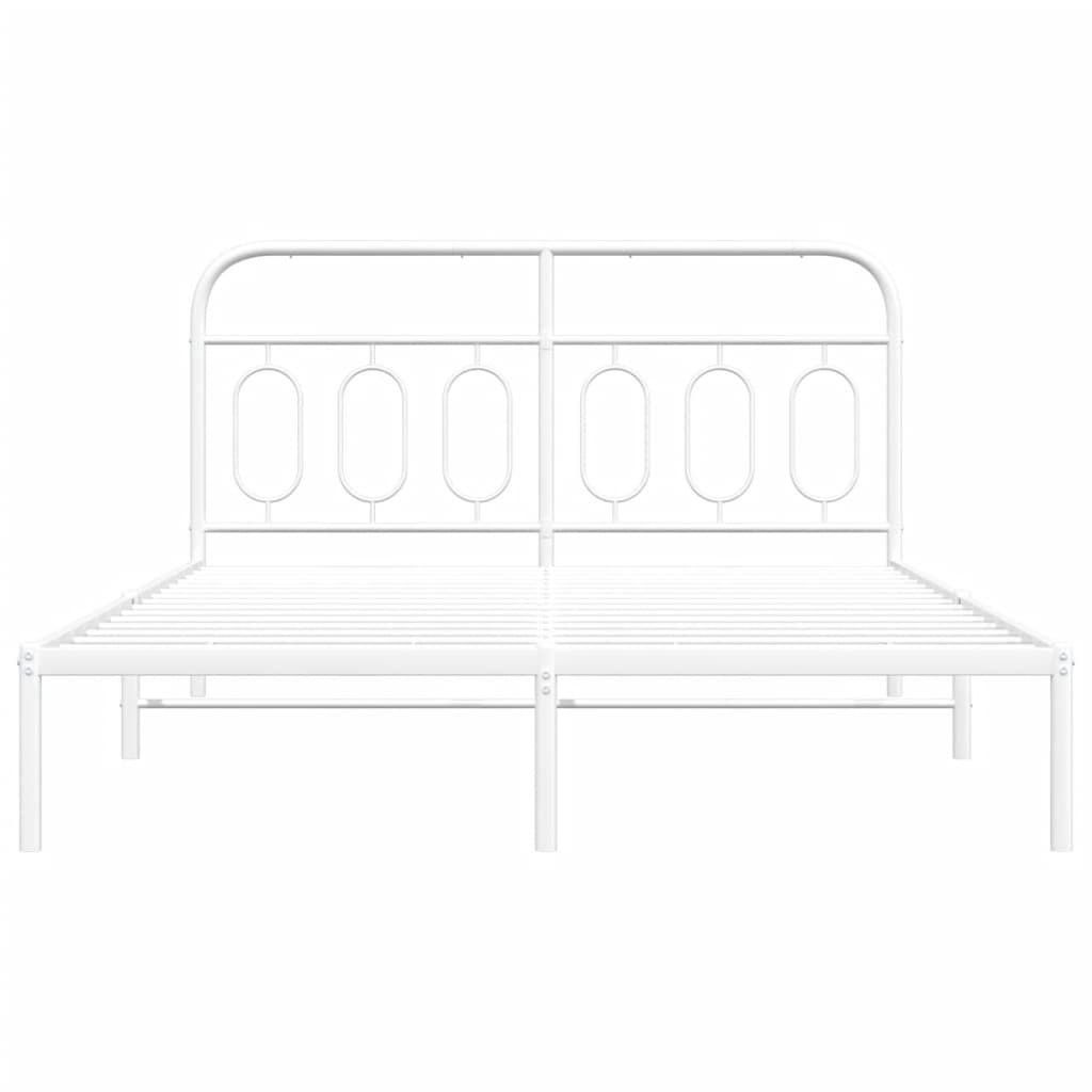 Metal Bed Frame without Mattress with Headboard White 150x200cm