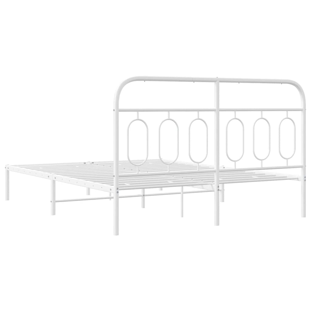 Metal Bed Frame without Mattress with Headboard White 150x200cm