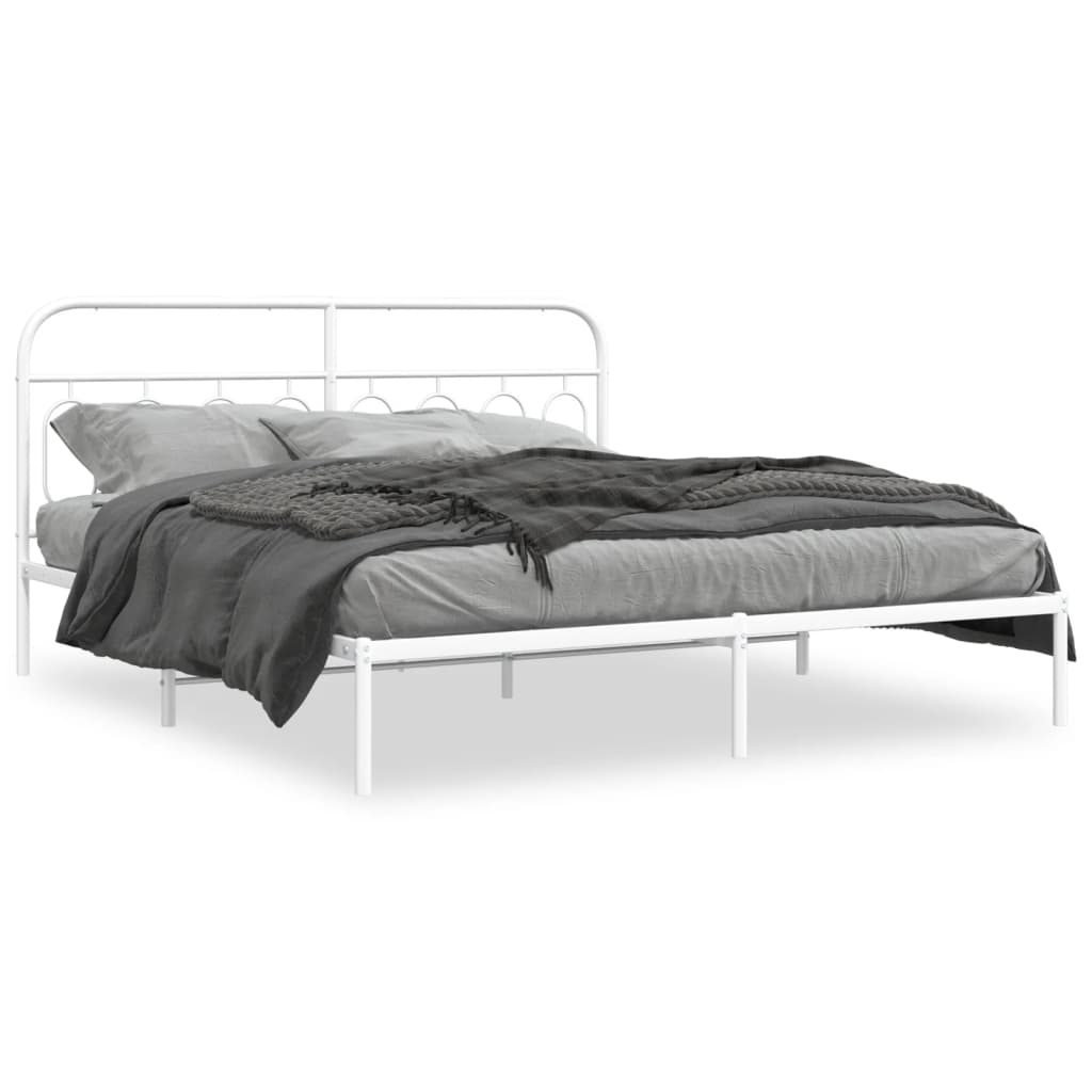 Metal Bed Frame without Mattress with Headboard White 180x200cm