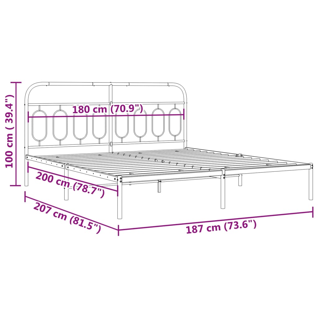 Metal Bed Frame without Mattress with Headboard White 180x200cm