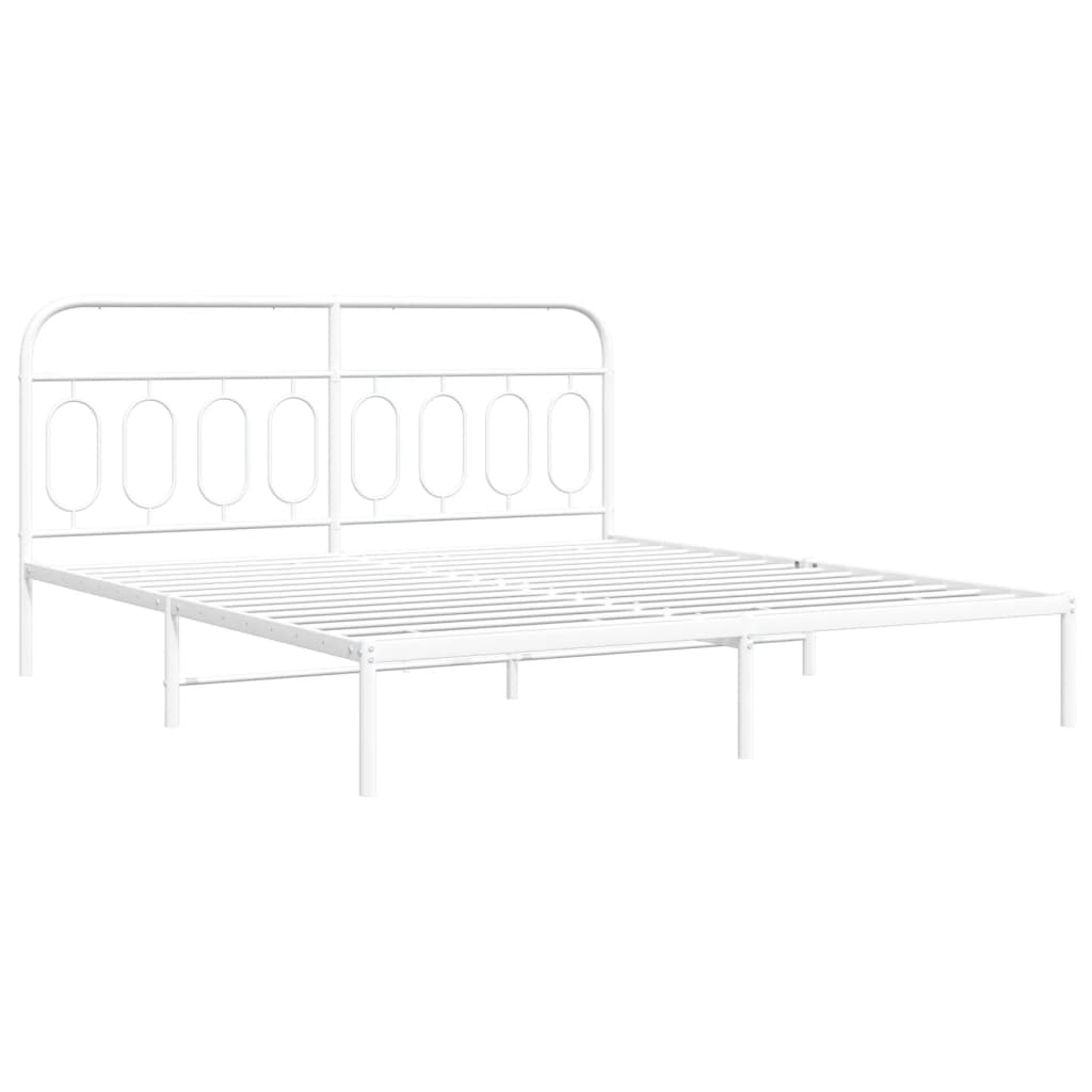 Metal Bed Frame without Mattress with Headboard White 183x213cm