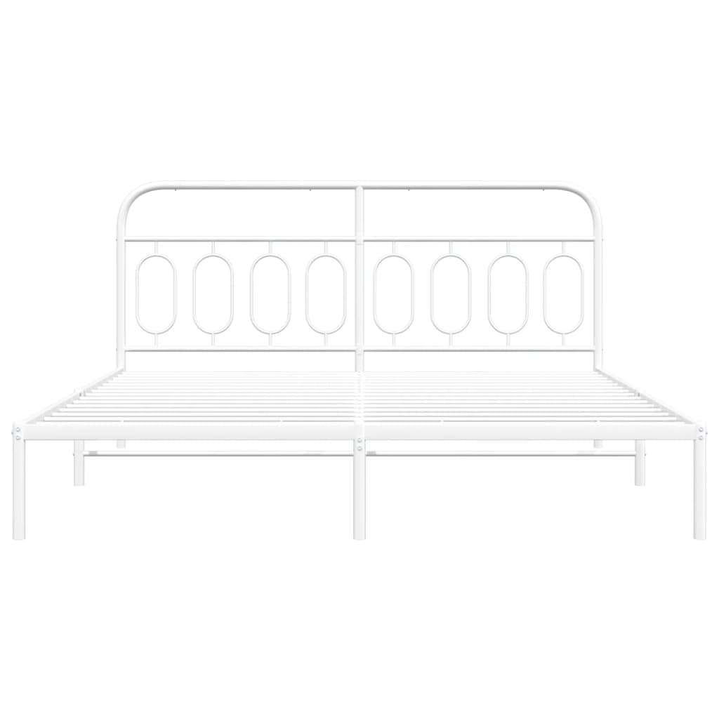 Metal Bed Frame without Mattress with Headboard White 183x213cm