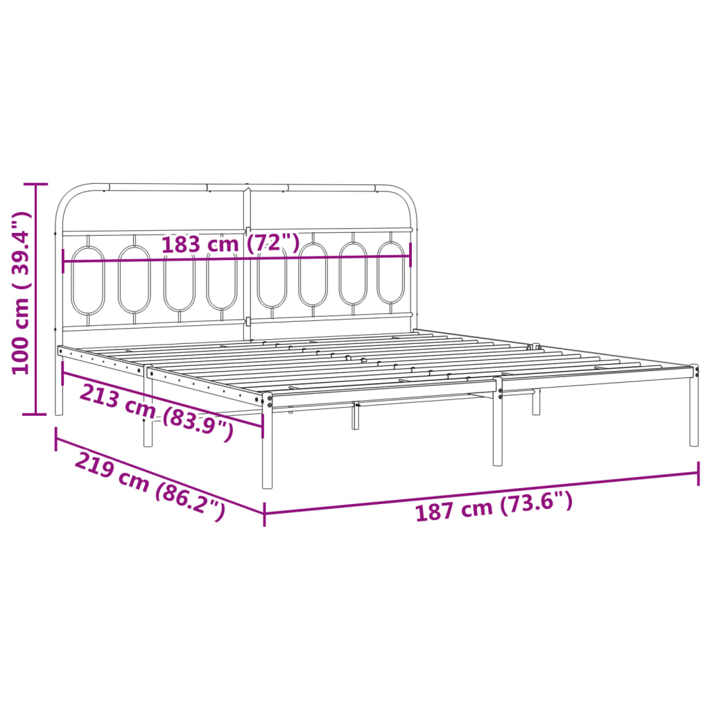 Metal Bed Frame without Mattress with Headboard White 183x213cm