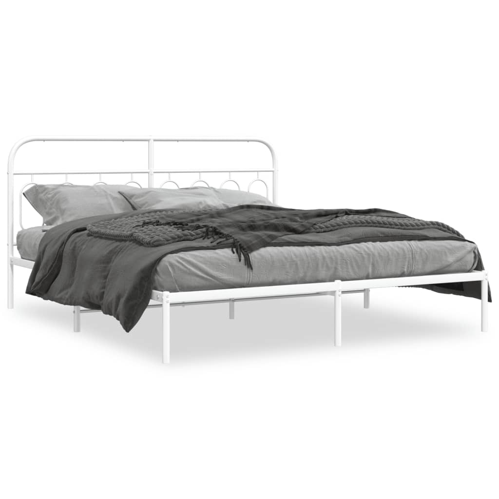 Metal Bed Frame without Mattress with Headboard White 193x203cm