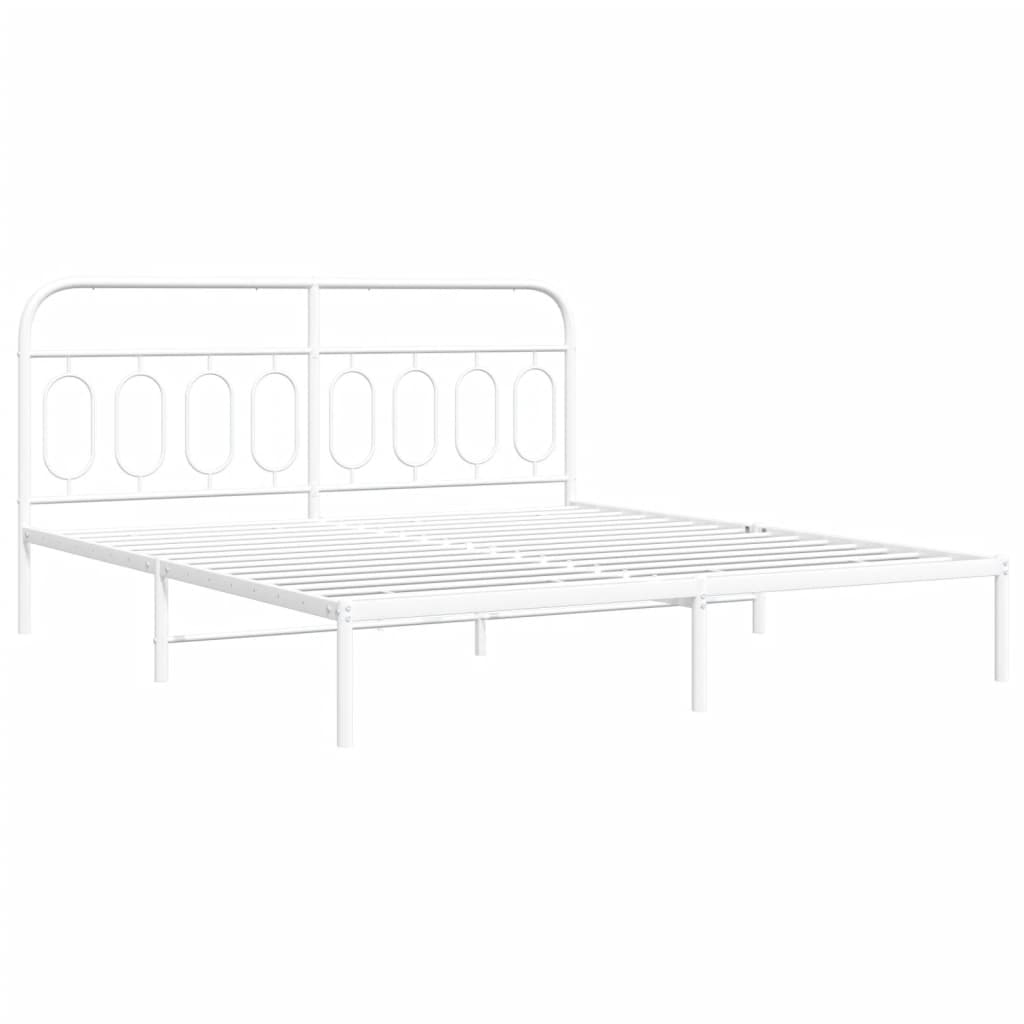 Metal Bed Frame without Mattress with Headboard White 193x203cm