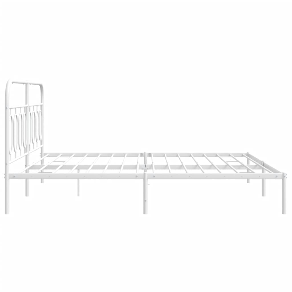 Metal Bed Frame without Mattress with Headboard White 193x203cm