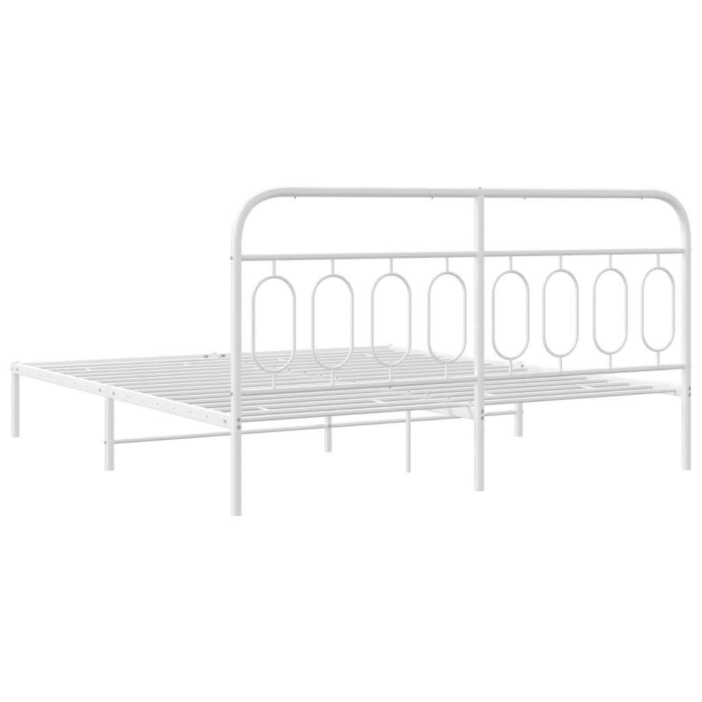 Metal Bed Frame without Mattress with Headboard White 193x203cm