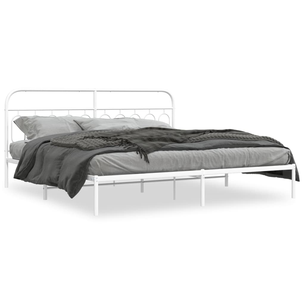 Metal Bed Frame without Mattress with Headboard White 200x200cm