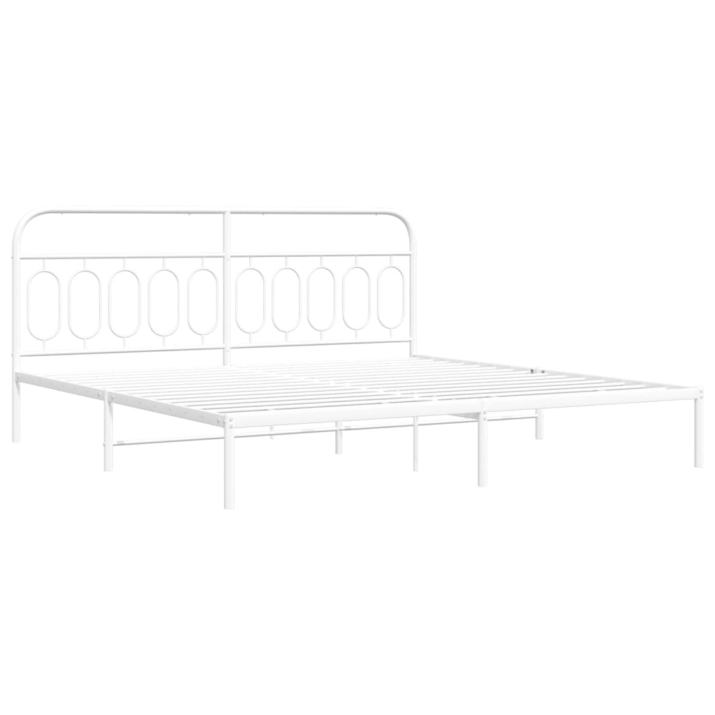 Metal Bed Frame without Mattress with Headboard White 200x200cm