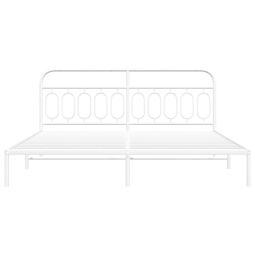 Metal Bed Frame without Mattress with Headboard White 200x200cm
