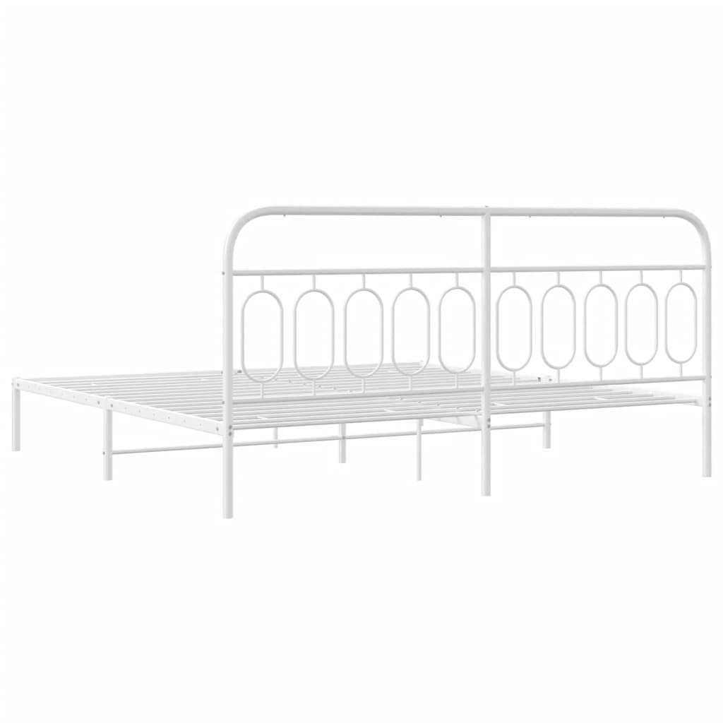 Metal Bed Frame without Mattress with Headboard White 200x200cm