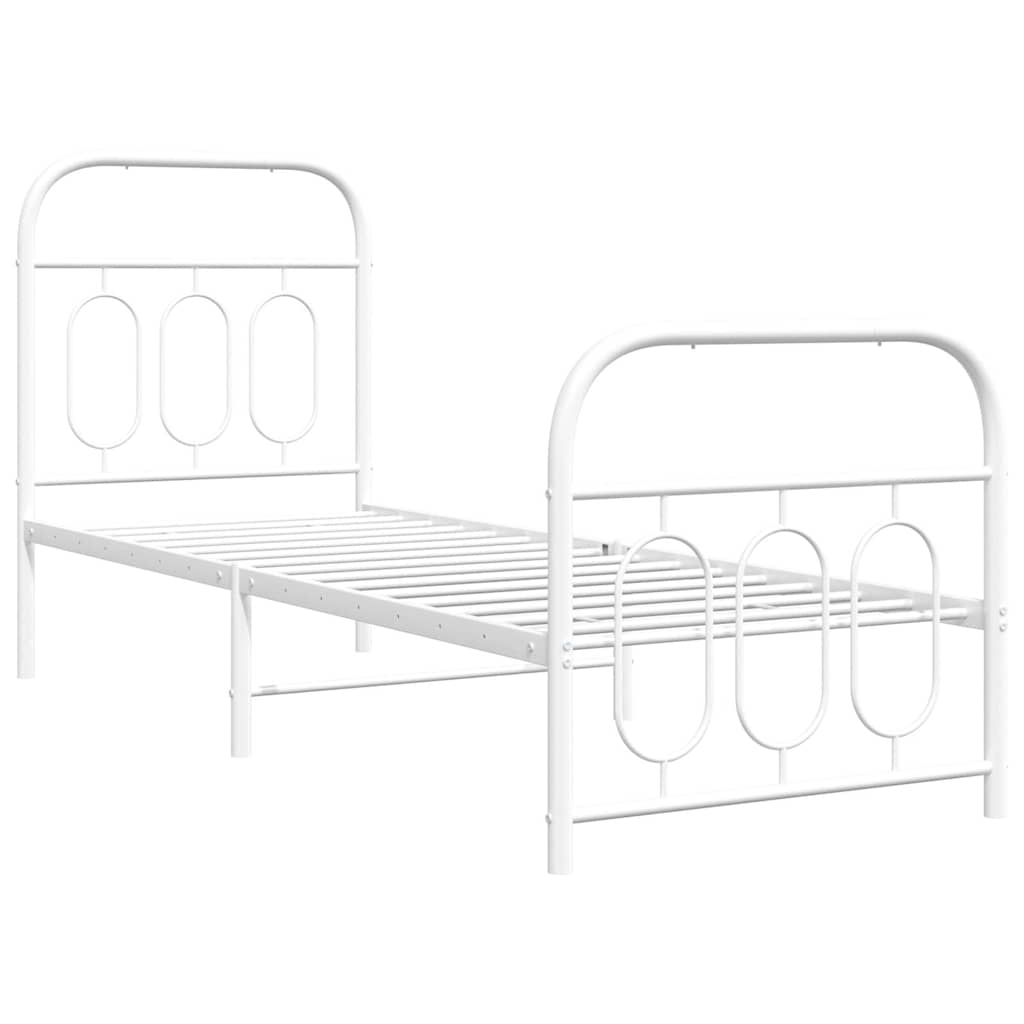 Metal Bed Frame without Mattress with Footboard White 75x190cm
