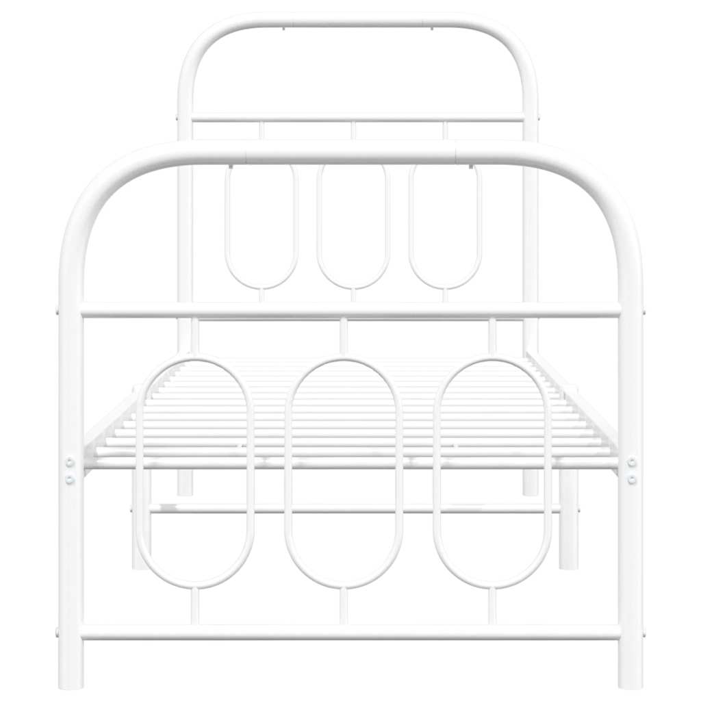 Metal Bed Frame without Mattress with Footboard White 75x190cm