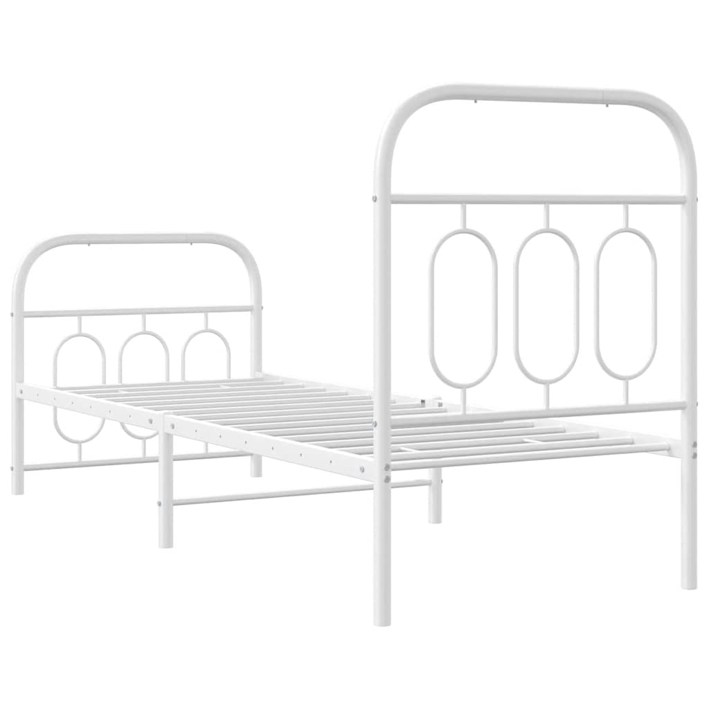 Metal Bed Frame without Mattress with Footboard White 75x190cm