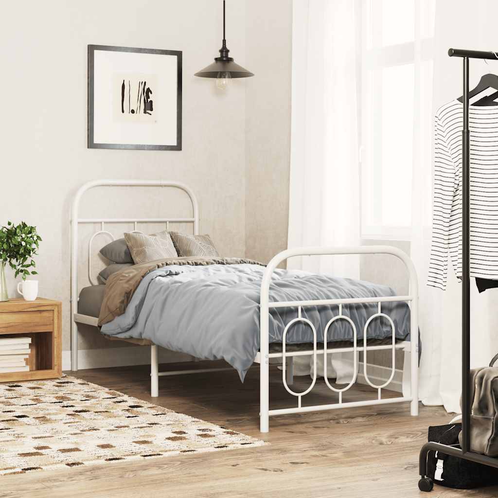 Metal Bed Frame without Mattress with Footboard White 75x190cm