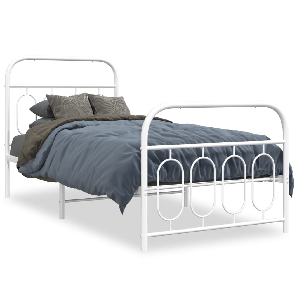 Metal Bed Frame without Mattress with Footboard White 80x200cm