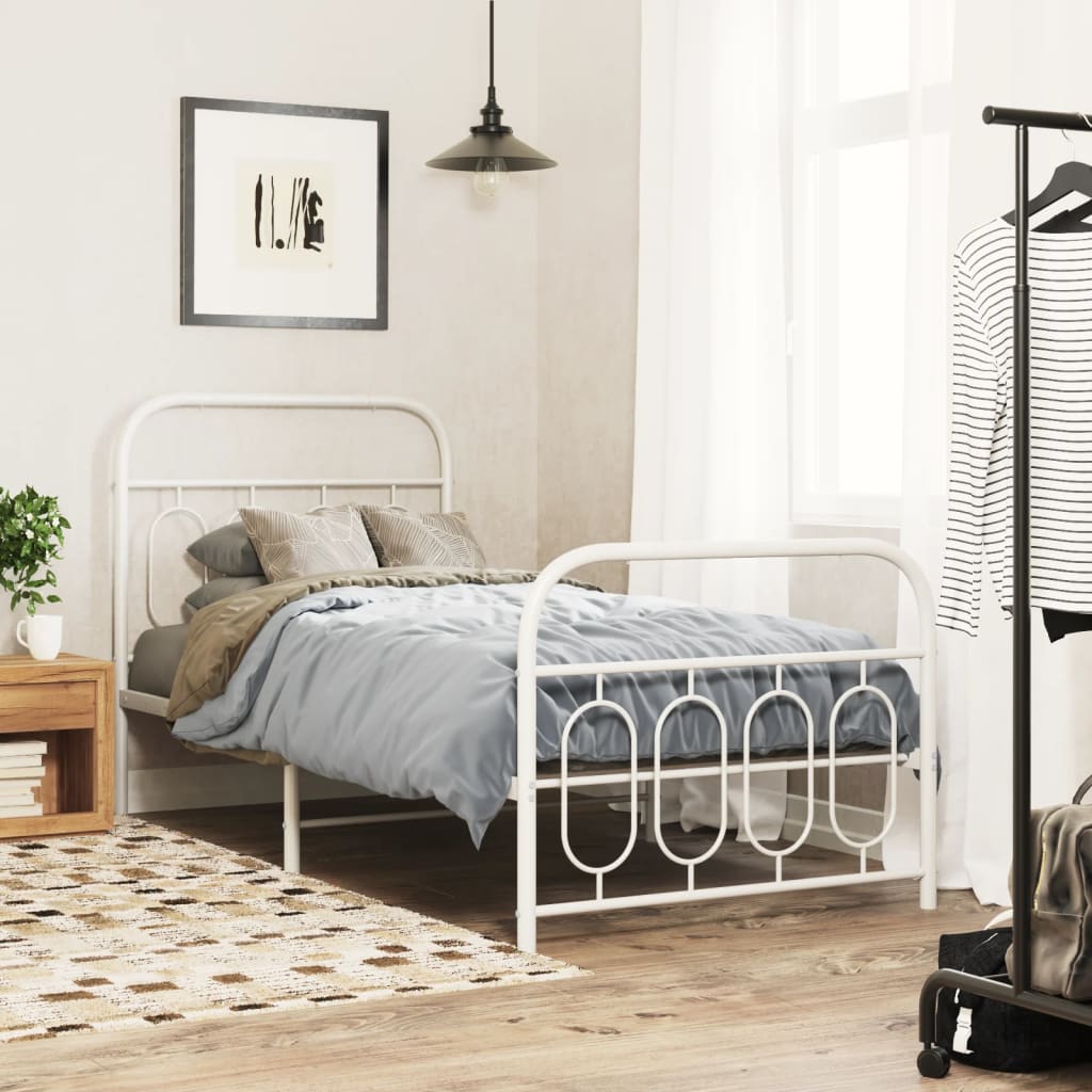 Metal Bed Frame without Mattress with Footboard White 80x200cm