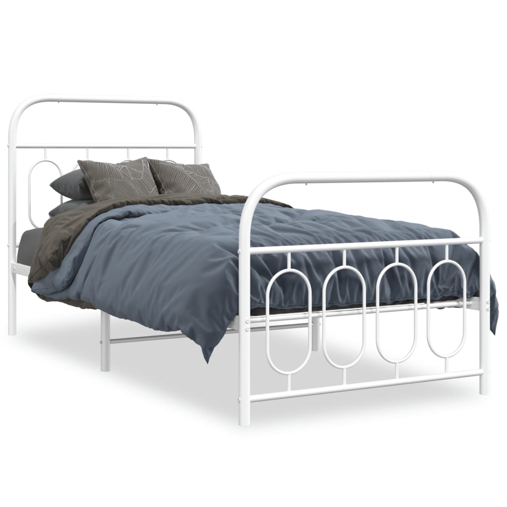Metal Bed Frame without Mattress with Footboard White 90x190cm
