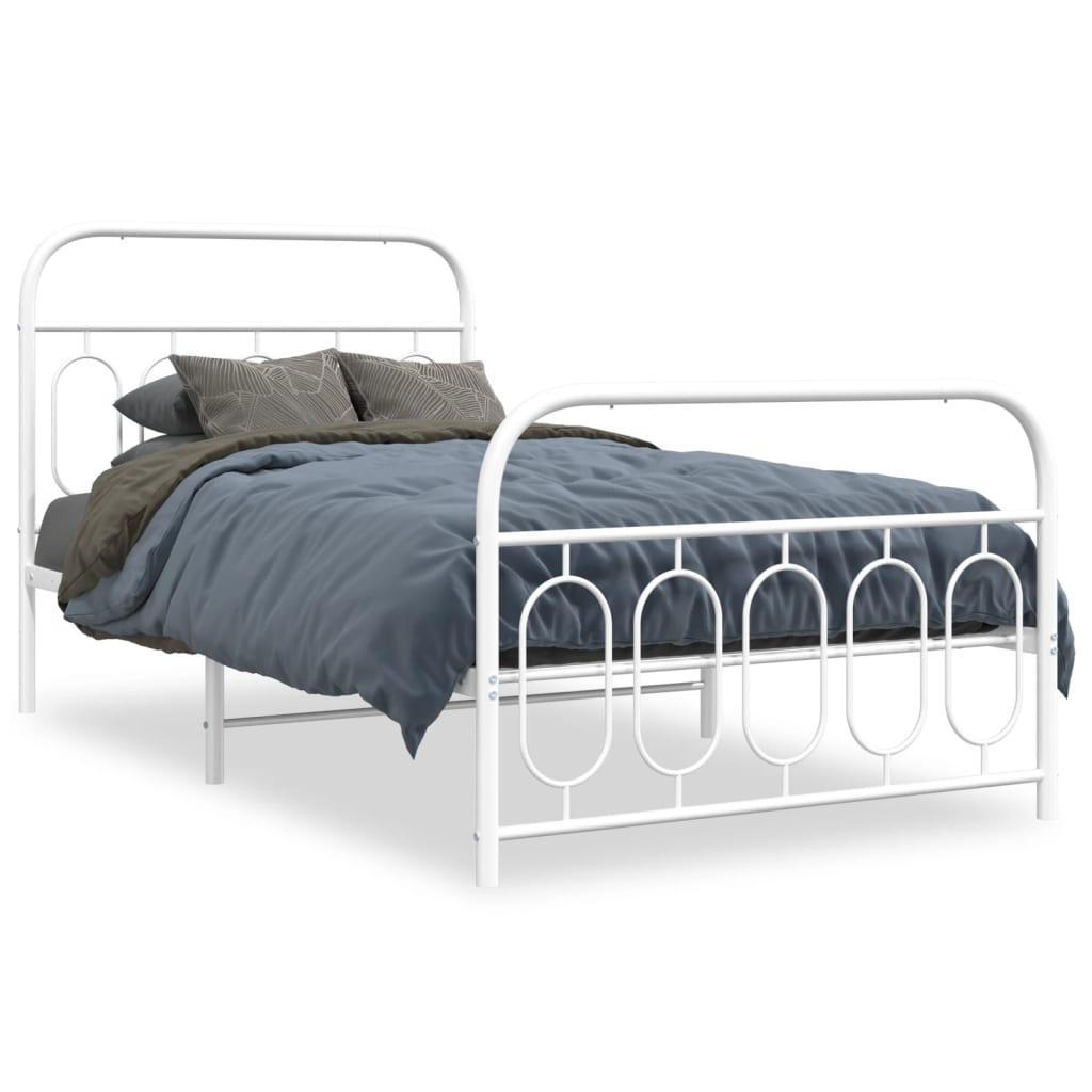Metal Bed Frame without Mattress with Footboard White 100x190cm